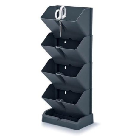 Kvetináč Prosperplast MINI CASCADE sada kvetináčov s nožnicami na bylinky antracit