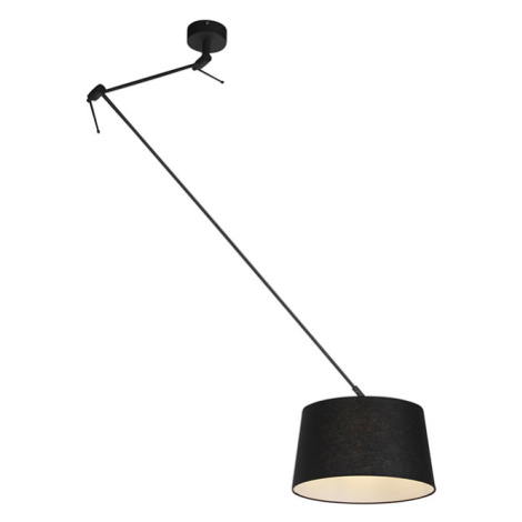 Závesná lampa s ľanovým tienidlom čierna 35 cm - Blitz I čierna QAZQA