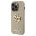 Guess Perforated 4G Glitter Metal Logo Kryt pre iPhone 14 Pro, Zlatý