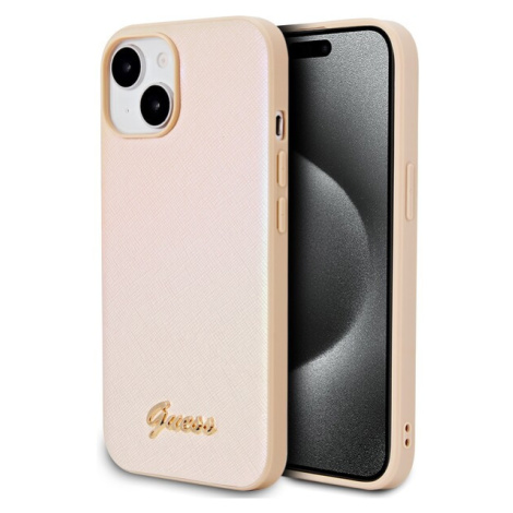 Guess PU Leather Iridescent Metal Script Zadný Kryt pre iPhone 15 Gold