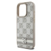 DKNY PU Leather Checkered Pattern and Stripe Zadný Kryt pre iPhone 15 Pro Beige