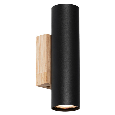 Moderné nástenné svietidlo čierne s drevom 2-svetlo - Jeana QAZQA