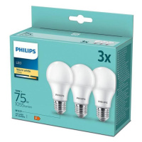 Philips LED sada žiaroviek 3x10W-75W E27 1055lm 2700K set 3ks, biela