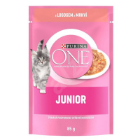 PURINA ONE cat Junior mini filetky s lososom a mrkvou v šťave kapsičky pre mačky 26x85g