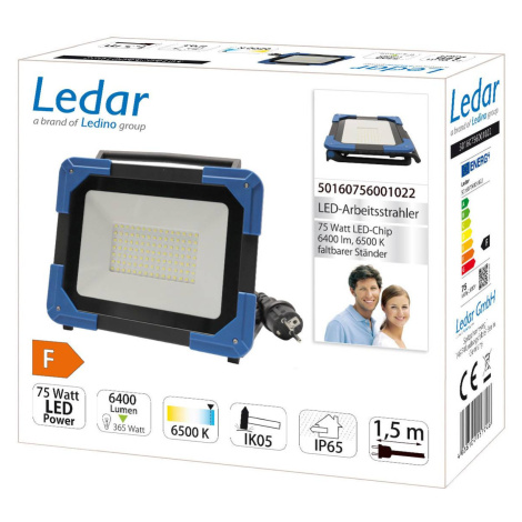 LED stavebný reflektor Ledar 6 500 K 120° čierna 75 W Ledino