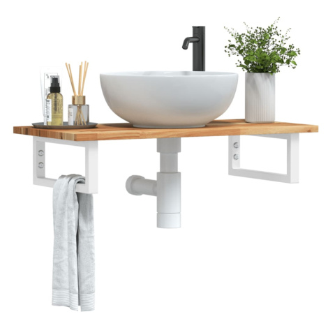 vidaXL Polica pod umývadlo nástenná oceľ a akáciový masív