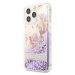 Plastové puzdro Guess na Apple iPhone 13 Pro GUHCP13LLFLSU Liquid Glitter Flower fialové