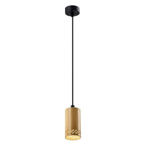 Čierne závesné svietidlo s dreveným tienidlom ø 7 cm Tubo – Candellux Lighting