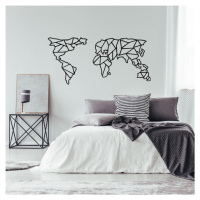 Čierna kovová nástenná dekorácia Geometric World Map, 120 × 58 cm