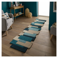 Modro-béžový vlnený koberec behúň 230x60 cm Abstract Collage - Flair Rugs