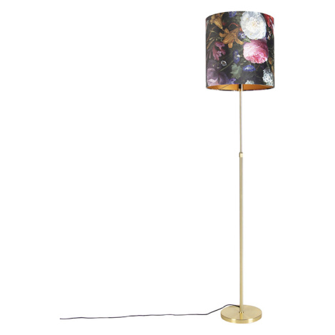 Stojacia lampa zlatá / mosadz so zamatovým odtieňom kvetov 40/40 cm - Parte QAZQA