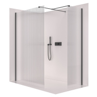 Cerano Onyx, sprchová zástena Walk-in, hranatá vzpera - čierna matná, ryhované sklo - 150x120 cm