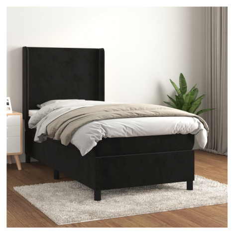 vidaXL Posteľný rám boxspring s matracom čierny 90x200 cm zamat