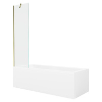 MEXEN/S - Cubik obdĺžniková vaňa 160 x 70 cm s panelom + vaňová zástena 50 cm, transparent, zlat