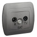 Anténná zásuvka R-TV-SAT priechodná, tlm.: 10dB, hliníkový, matelizovaný