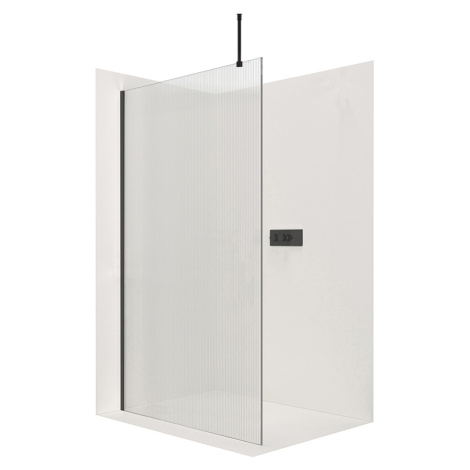 CERANO - Sprchová zástena Walk-in Onyx Top L/P - guľatá vzpera - čierna matná, ryhované sklo - 7