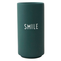 Tmavozelená porcelánová váza Design Letters Smile, výška 11 cm