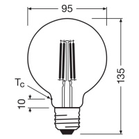 OSRAM LED žiarovka Globe G95 E27 5W Filament 2 700K