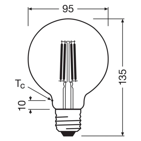 OSRAM LED žiarovka Globe G95 E27 5W Filament 2 700K