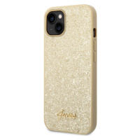 Guess PC/TPU Glitter Flakes Metal Logo Zadný Kryt pre iPhone 14 Max Gold