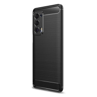 Motorola Edge (2021), silikónové puzdro, stredne odolné voči nárazom, vzor brúsený karbón, čiern