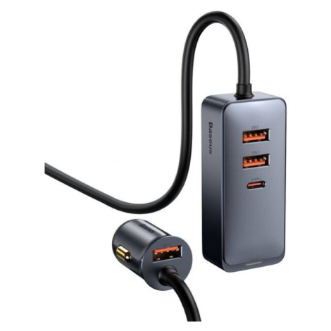 Baseus Rýchlonabíjačka do auta 3xUSB/1xUSB-C120W s predlžovacím káblom 1,5m šedý