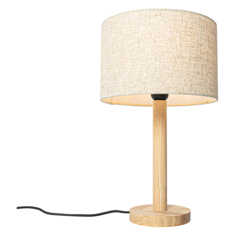 Vidiecka stolová lampa drevená s ľanovým tienidlom béžová 25 cm - Mels QAZQA