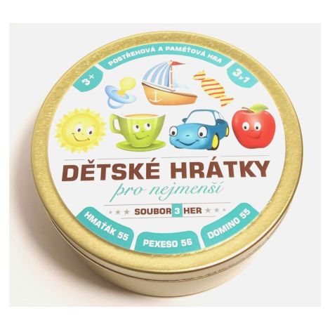 Teddies Detské hrátky pre najmenších 3 v 1 Spoločenská hry v plechovej krabičke