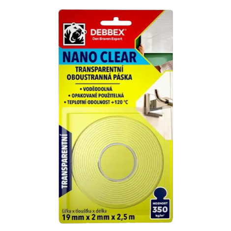 DEBBEX NANO CLEAR - Transparentná obojstranná páska 19mm x 2mm x 2,5m