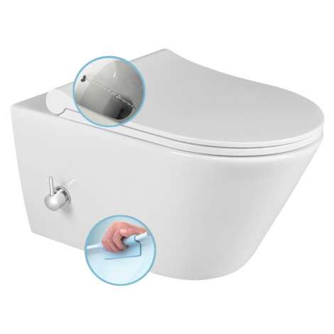 SAPHO - AVVA CLEANWASH závesná WC misa, Rimless, integrovaná batéria a bidetová sprška 35,5x53cm