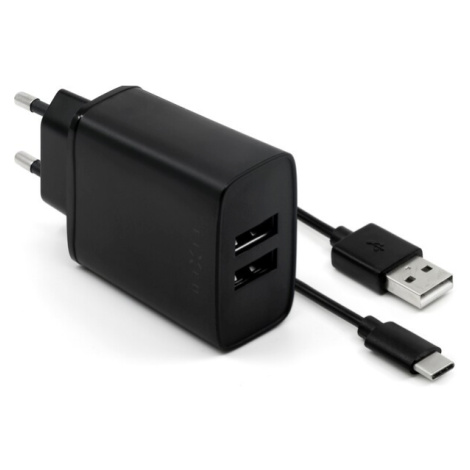 FIXED sieťový adaptér 15 W Smart Rapid Charge s 2xUSB výstupom a USB/USB-C kábel čierny