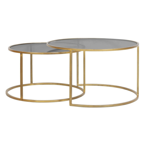 Sklenené okrúhle konferenčné stolíky v súprave 2 ks v zlatej farbe ø 75 cm Duarte - Light & Livi Light & Living