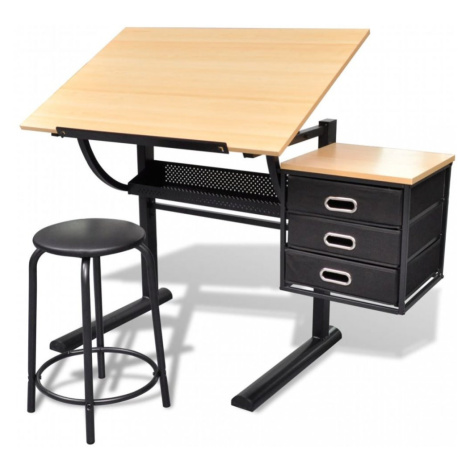 Náklopný kresliace stôl so stoličkou a zásuvkami Dekorhome,Náklopný kresliace stôl so stoličkou 