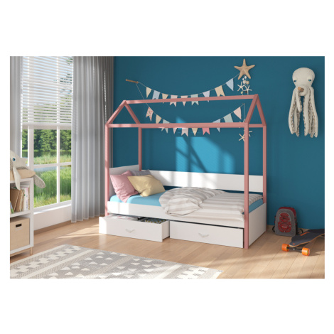Expedo Detská posteľ EMILIE + matrac, 80x180, ružová/biela