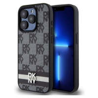 DKNY PU Leather Checkered Pattern and Stripe Zadný Kryt pre iPhone 13 Pro Black