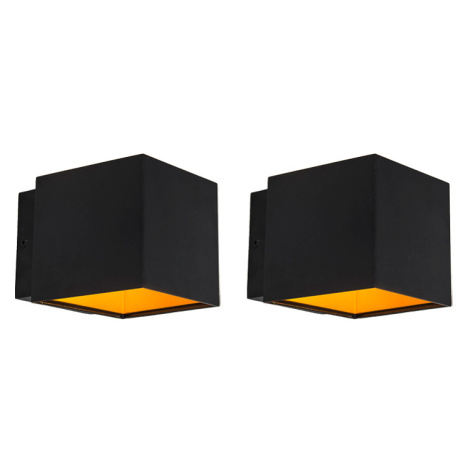 Sada 2 dizajnových nástenných svietidiel čierna / zlatá vrátane LED - Caja QAZQA