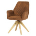 AUTRONIC HC-539 BR3 Židle jídelní s područkami, hnědá látka, dubové nohy, otočná P90°+ L 90° s v