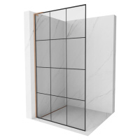 Mexen Kioto L, sprchová zástena Walk-In 100 x 200 cm, 8mm číre sklo čierny vzor, medený matný pr