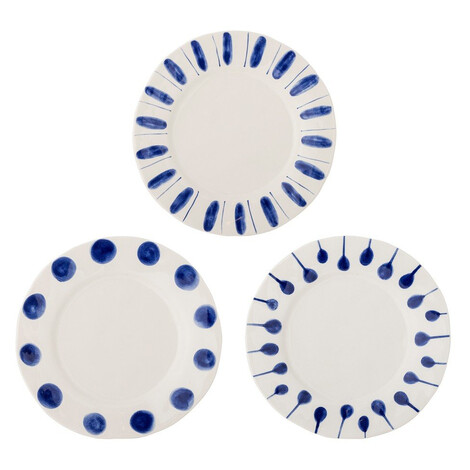 Biele/modré kameninové taniere v súprave 3 ks ø 28 cm Linora – Bloomingville