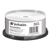 VERBATIM BD-R(25-pack)Blu-Ray/spindle/DL+/6x/50GB/ WIDE PRINTABLE NO ID SURFACE HARD COAT