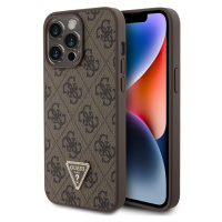 Guess PU 4G Strass Triangle Metal Logo Zadný Kryt pre iPhone 15 Pro Max Brown