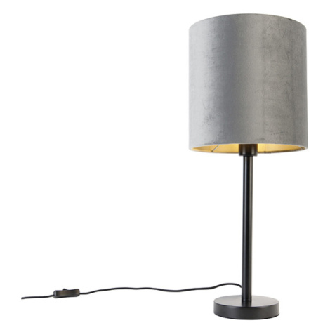Moderná stolná lampa čierna so sivým tienidlom 25 cm - Simplo QAZQA