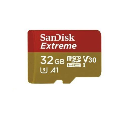 Karta SanDisk MicroSDHC 32GB Extreme (100MB/s, Class 10, UHS-I U3 V30) + adaptér