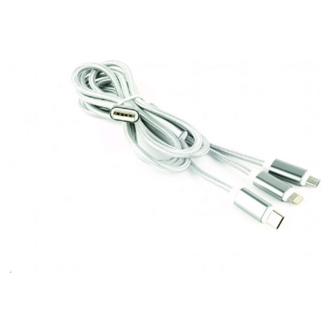 Kabel CABLEXPERT CC-USB2-AM31-1M-S USB A Male/Micro B + Type-C + Lightning, 1m, opletený, stříbr