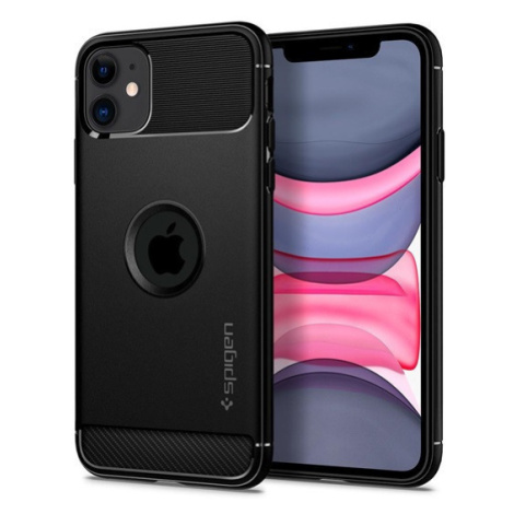 Apple iPhone 11, TPU silikónové puzdro, Spigen Rugged Armor, karbónový vzor, čierne