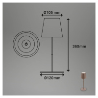 Nabíjateľná stolová lampa LED 7508012, hnedá, 2 700 K IP44 dotykový