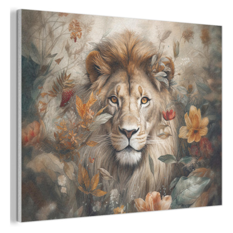 MuchoWow AKUSTICKÝ OBRAZ Lev - Divoká zver - Rastliny - Príroda - Kvety 100x70 cm