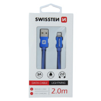 Dátový kábel opletený Swissten USB/Lightning (8 pin) 3.0A, 2.0m modrý