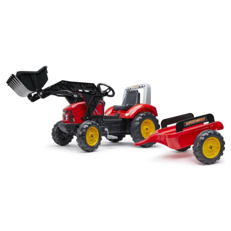 FALK Šliapací traktor 2020M Supercharger s nakladačom a vlečkou - červený