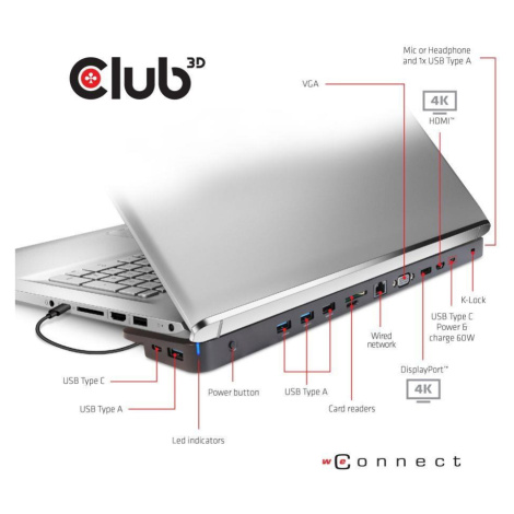 Club3D dokovacia stanica USB-C 3.2 s napájacím adaptérom Triple Display Dynamic PD, 100 W